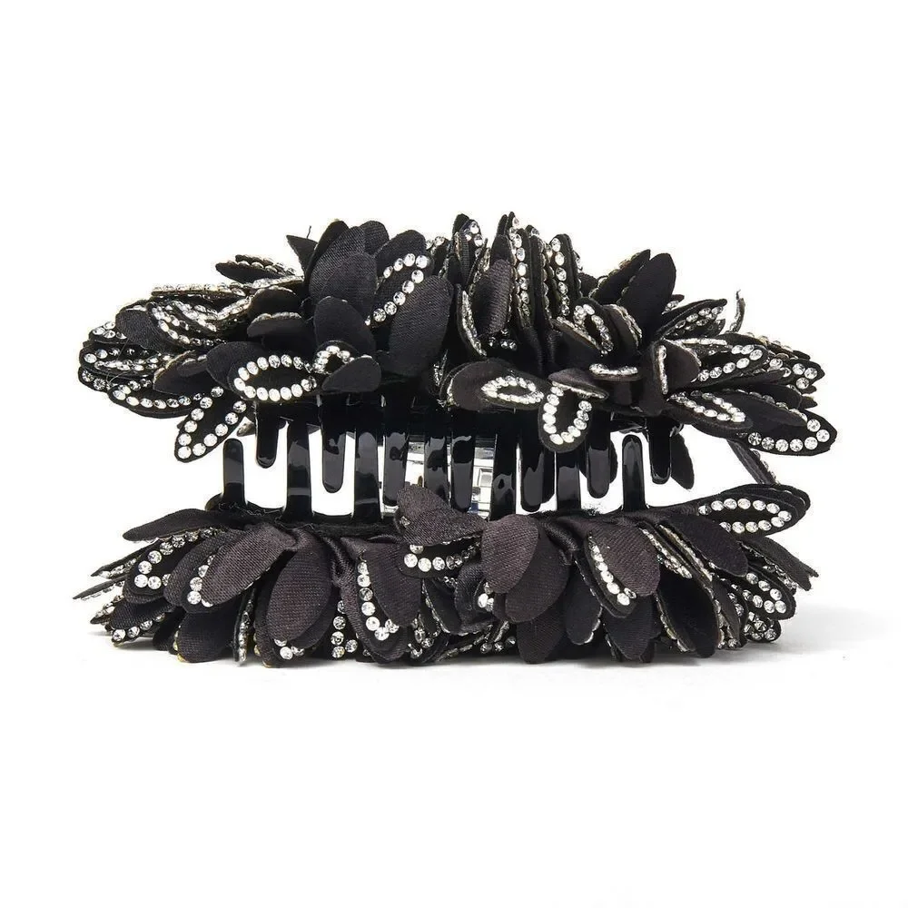 New Lele Sadoughi Crystak Dahlia Claw Clip Hair Black